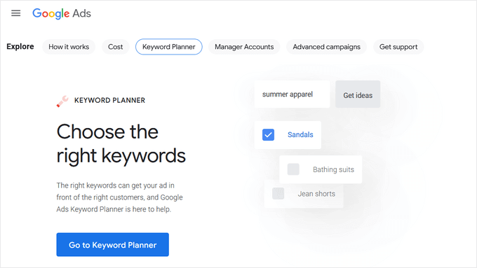 Google keywords planner